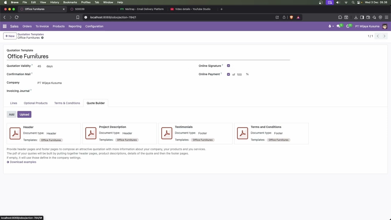 Odoo 18 Module Sales 18 - Membuat Quotation dengan Quotation Template