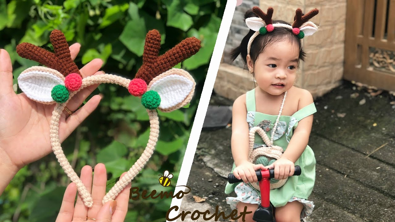 Cách Móc Cài Tóc Noel Tuần Lộc Phần 1 | How To Crochet Hair Band Noel | Beemo Handmade