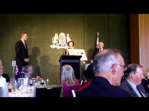 Australia Post presenting the Royal Wedding stamps to the Governor of NSW
