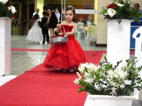 vestido de florista vermelho com branco