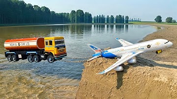 BharatBenz 4228R Petrol Tanker Riverside Accident Pulling Out Aeroplane | Tractor Cartoon | Jcb3dx