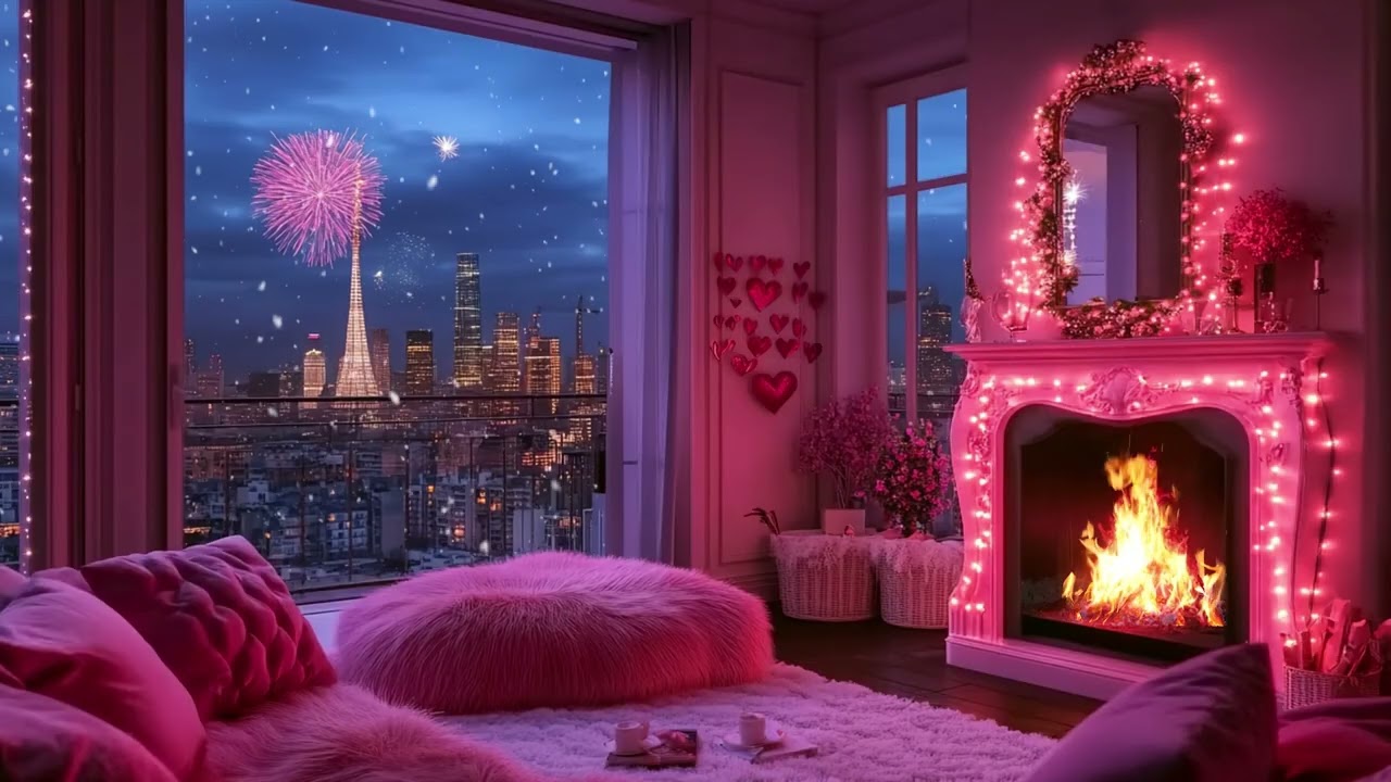 Winter Blizzard Storm Under Dark Sky | Fireplace Piano for Calm Nights and Valentine Dreams