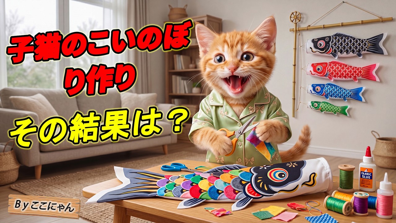 まさか】ここにゃん、こどもの日に鯉のぼりを手作り…お祭りで迎えた