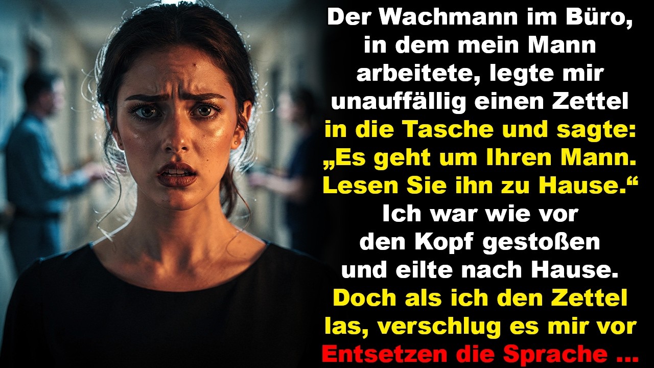 Der Wachmann im Büro meines Mannes steckte mir heimlich einen Zettel zu. Doch als ich ihn las …