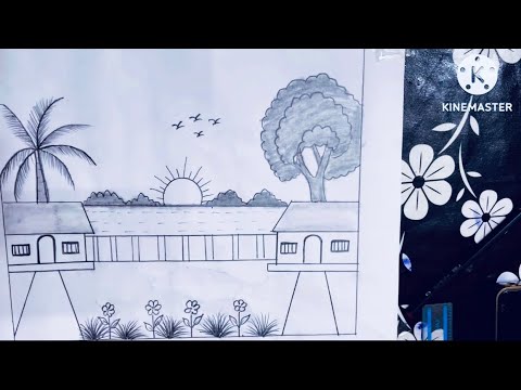 easy village scenery drawing 👍 house drawing 👈 drissho aka shikhun
