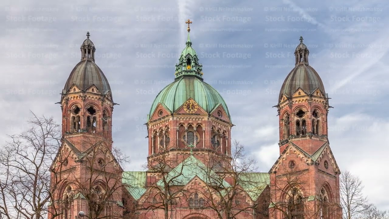 St. Luke's Church or Lukaskirche timelapse, the largest Protestant church in Munich, southern