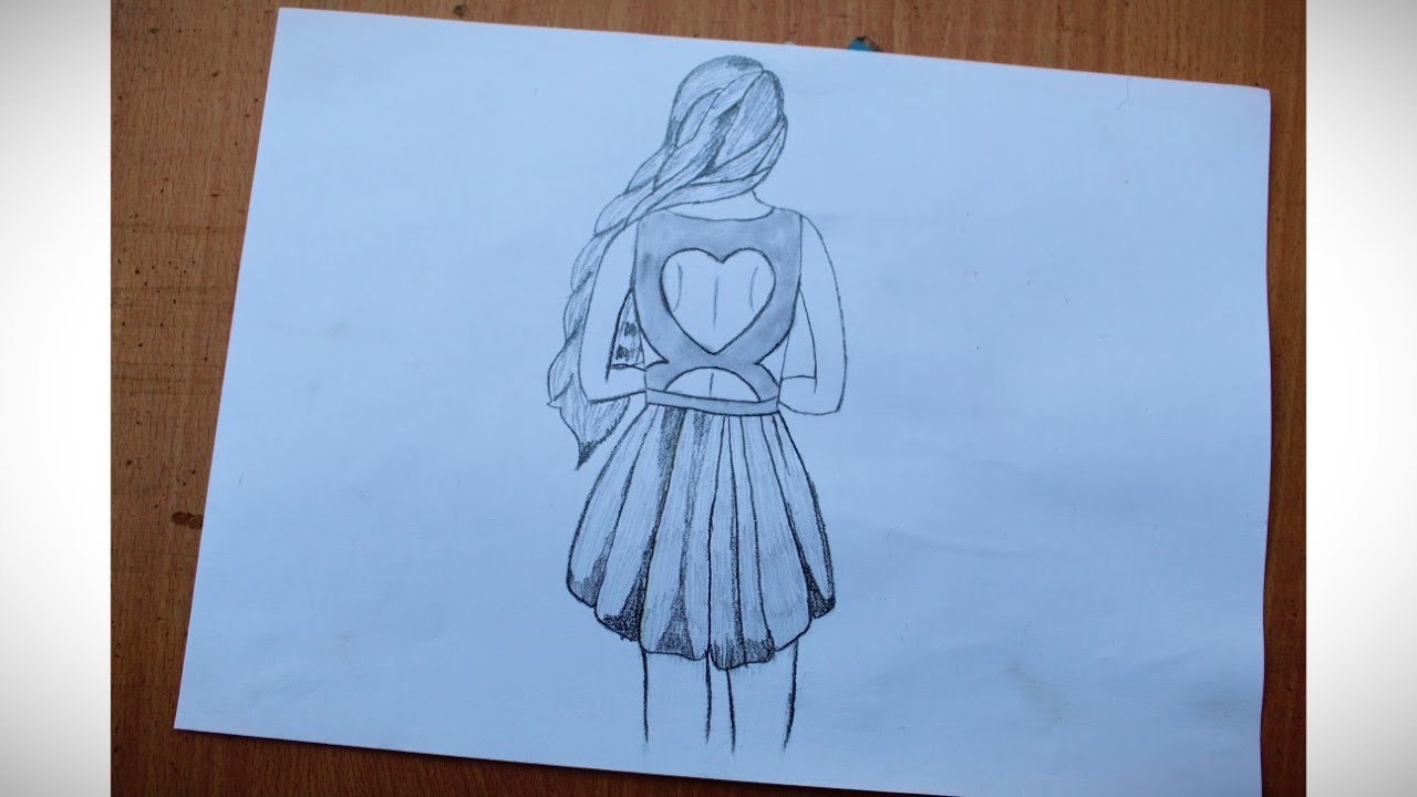 How To Draw A Beautiful Girl With Back Side Heart Dress