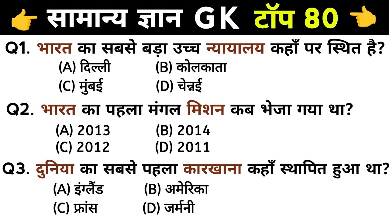 सामान्य ज्ञान | General Knowledge | Top 80 GK/GS questions | GK Quiz in Hindi 2025 