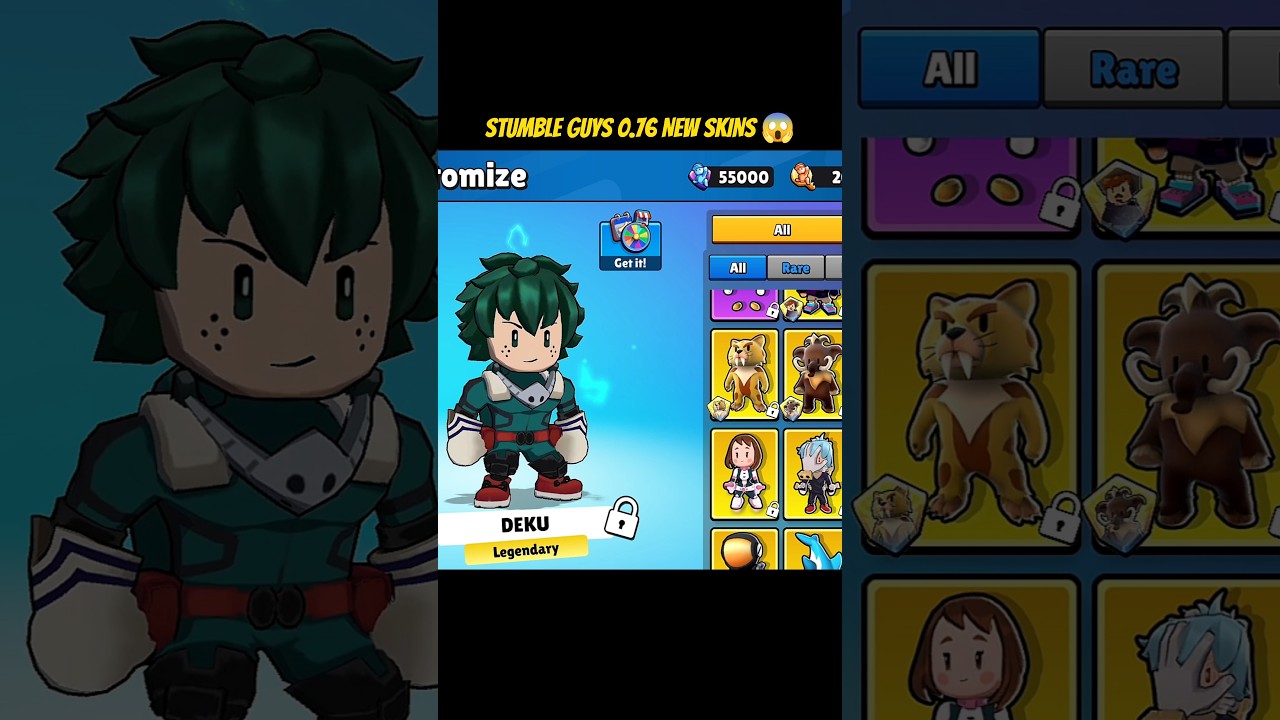 Stumble Guys 0.76 New Skins 😱 Stumble Guys x My Hero Academia New Update 🔥