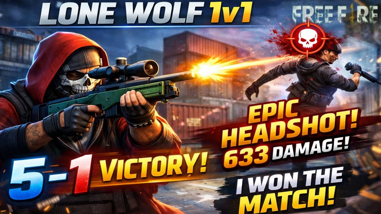 Lone Wolf 1v1 😈 | 5-1 Win 🔥 AWM Epic Headshot 633 Damage | Free Fire Gameplay