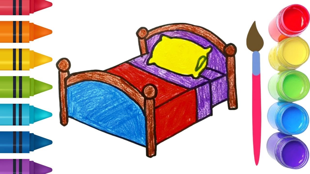 How To Draw cute Bed Drawing, Painting & Coloring For Kids and Toddlers_ Child Art 🐋🌈🎨