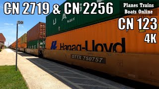 4K - Cn 123 Intermodal Train Ic 2719 & Cn 2256 Locomotives Sarnia Ontario
