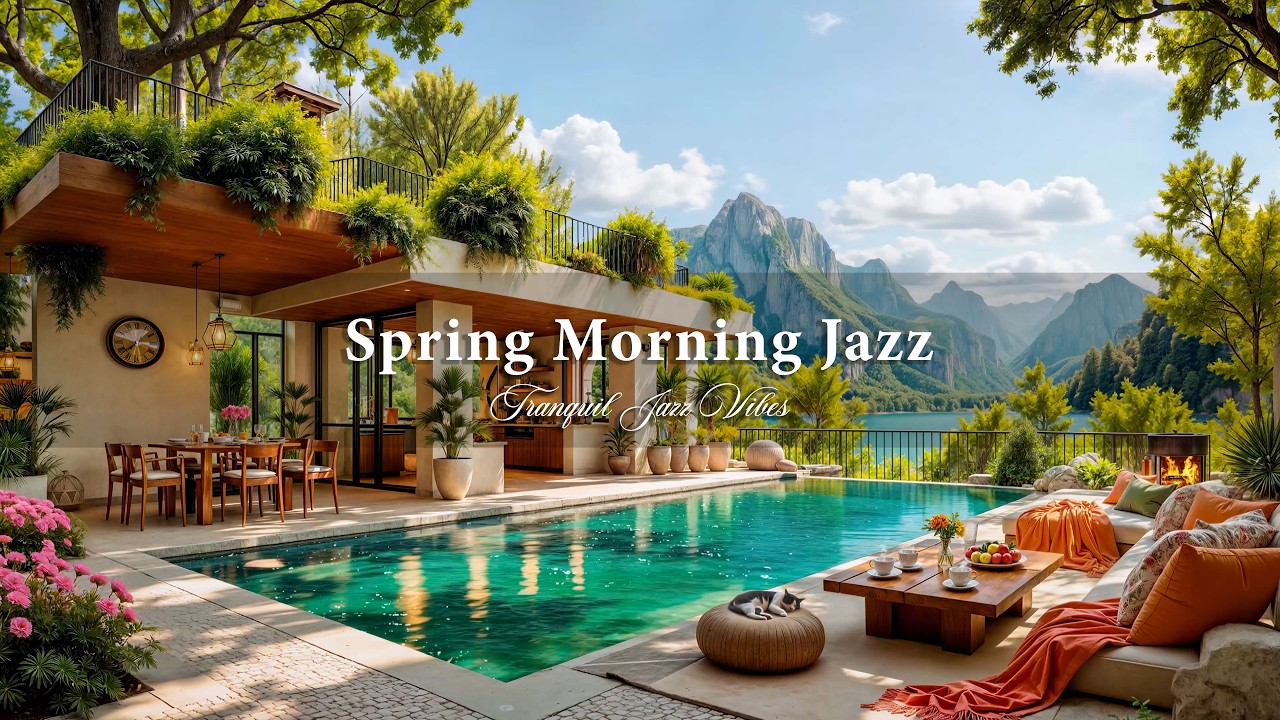Tranquil Spring Morning Jazz by the Mountain Lake | Peaceful Oudoor Ambience with Smooth Jazz Music