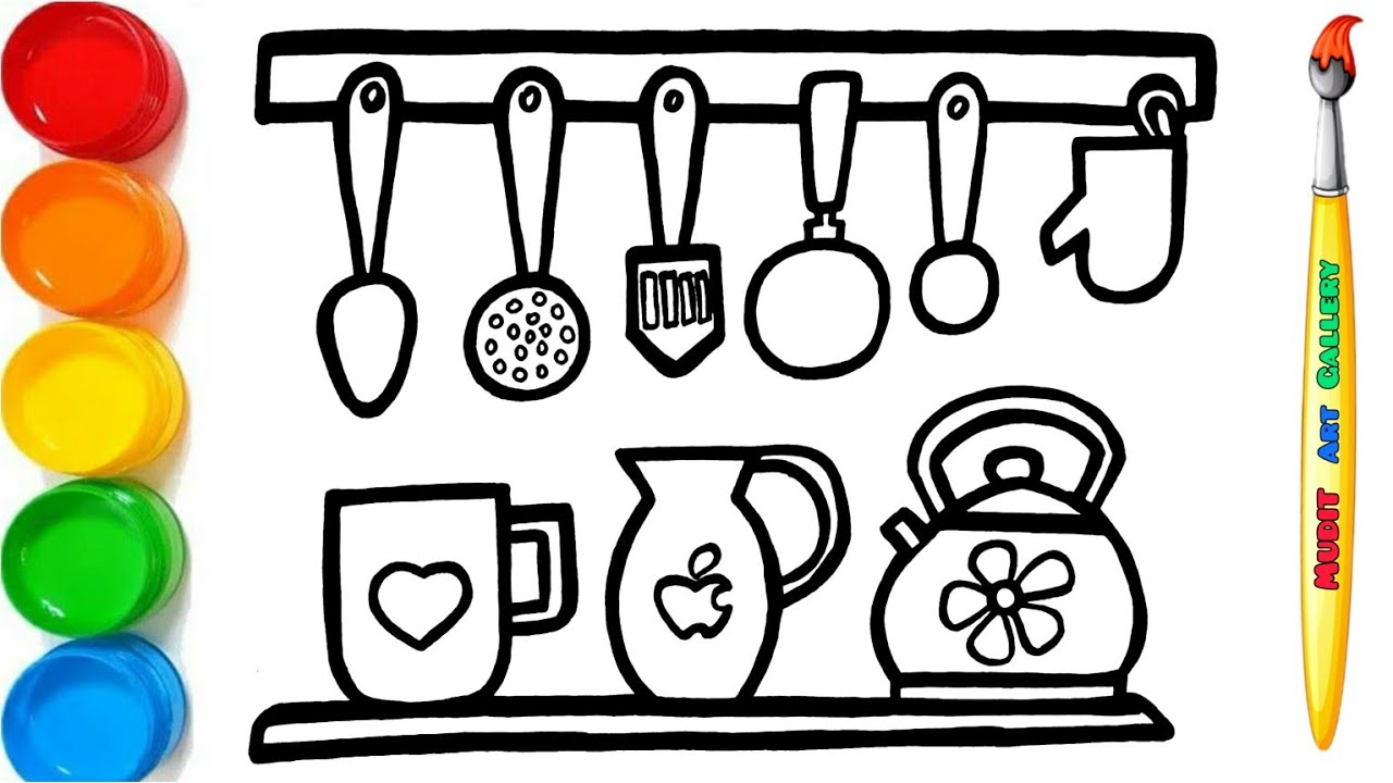 Kitchen Drawing And Painting For Children | Step Step Drawing And Coloring Pages