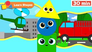 Shapes School | Educational videos for Babies | Learn Shapes for kids | Helicopter | Fire Truck +