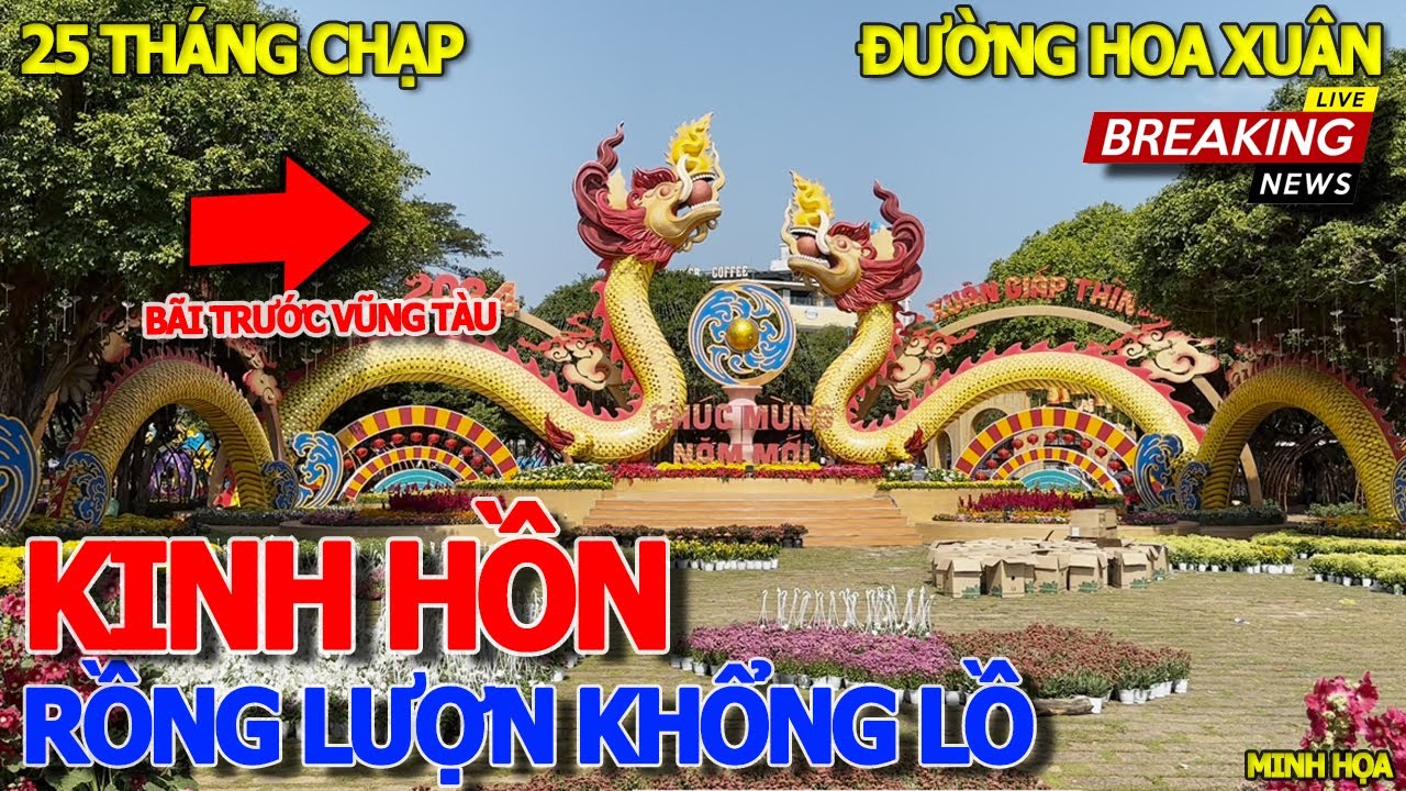 Ngỡ ngàng ĐƯỜNG HOA TẾT RỒNG KHỔNG LỒ UỐN LƯỢN & SONG LONG CHẦU NGUYỆT ...