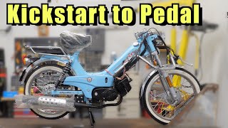 TOMOS moped conversion  Kickstart to pedal start (bonus clutch bell truing)