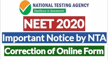 NEET 2020 | Notice by NTA | Online Form Correction | Last Chance