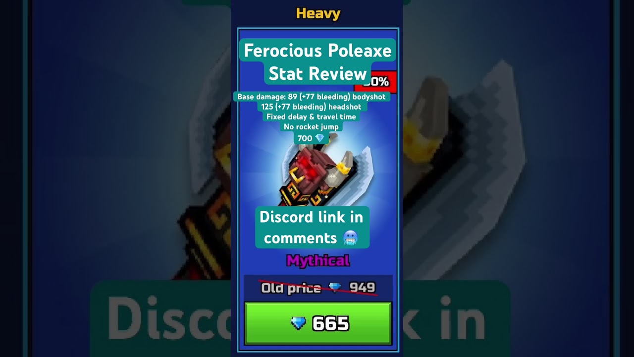 Ferocious Poleaxe Stat Review (PG3D). Giveaway in the discord at 100 members. 