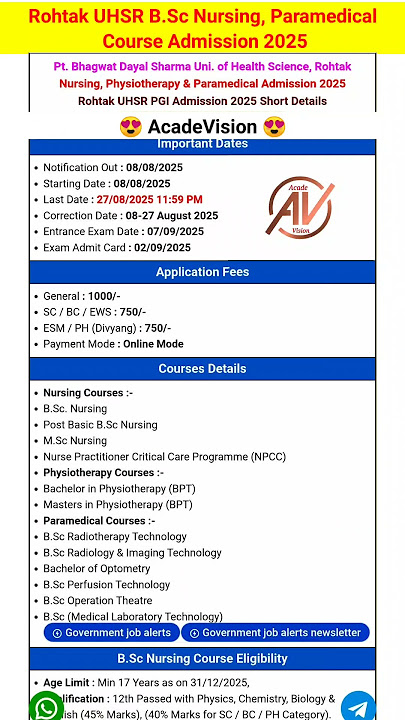 Rohtak UHSR B.Sc Nursing, Paramedical Course Admission 2025 #nursing