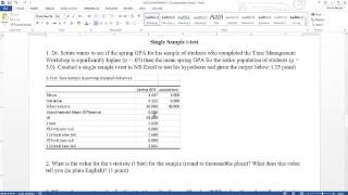 Excel Assignment 2 (t-test for single sample and related samples)
