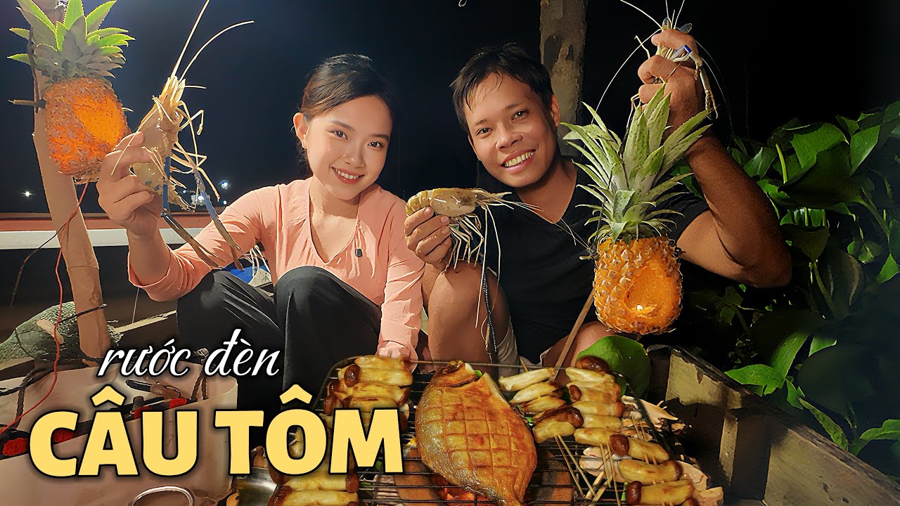 Trung thu đốt ngọc đăng thanh. Câu tôm chẳng trúng, anh đành nhớ mong. Câu tôm lai rai sông Tiền