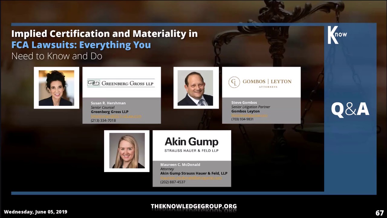 Implied Certification and Materiality in FCA Lawsuits CLE