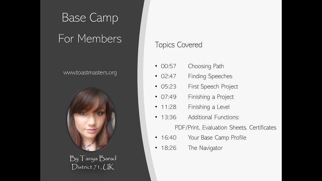 Base Camp for Club Members - Toastmasters Technology Training - Tanya Barad