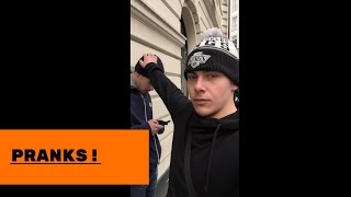 Stealing people's hats prank