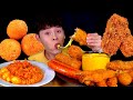 ASMR 바사삭 치즈돈카츠와 비빔쫄면 게살 새우 튀김 크림치즈볼 소세지 치즈소스 찍먹방 Fire Spicy Noodles With Cutlet Sausage MuKBang 