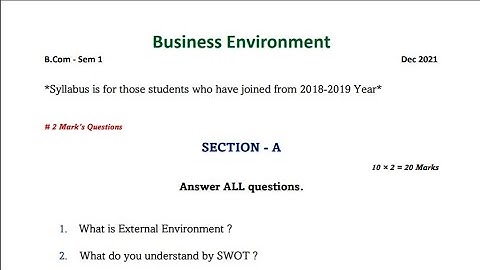 B Com 1st Year 2021 // Business Environment // Question Paper // Alagappa University // Dec 2021