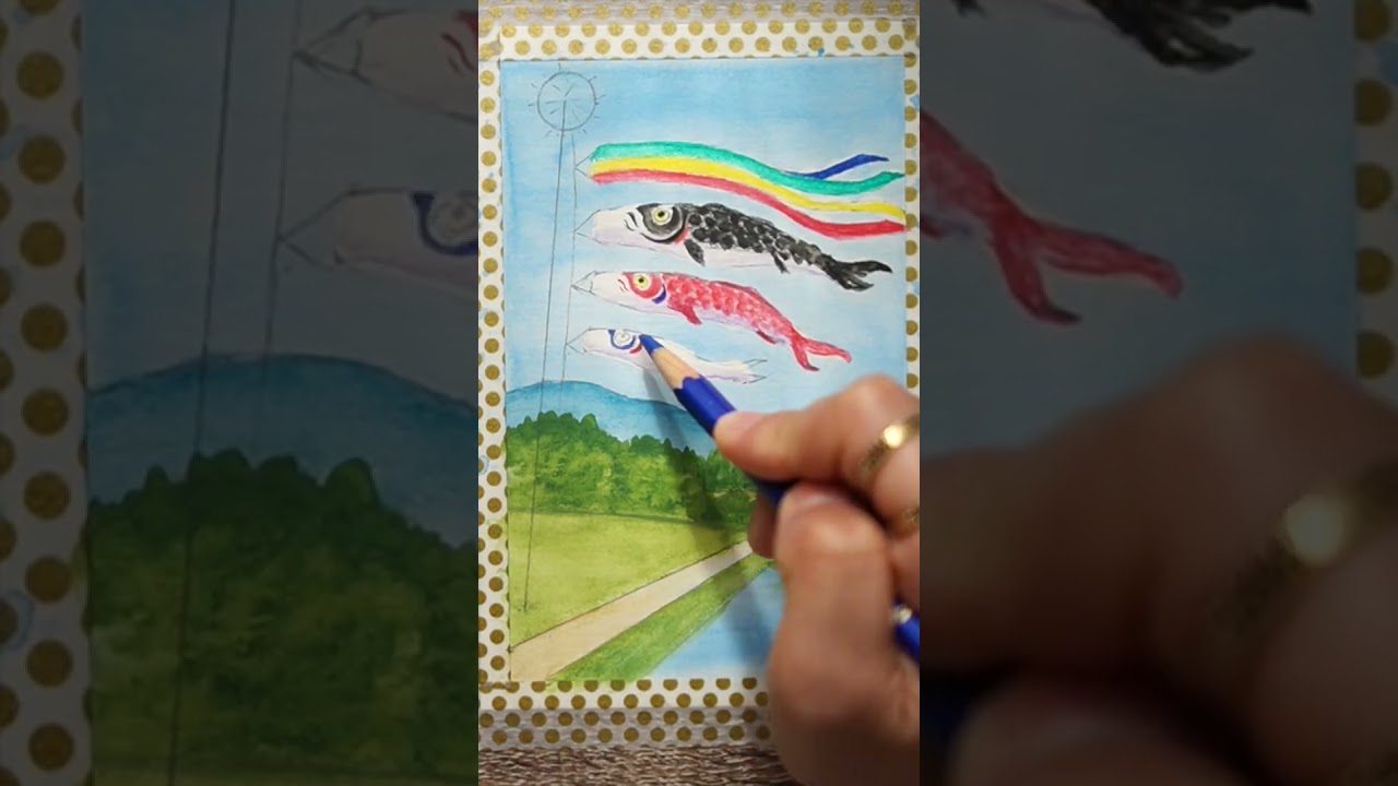 【水彩色鉛筆】鯉のぼりと田舎の風景の簡単な描き方 #初心者 #水彩色鉛筆 #水彩 #描き方 #painting #drawing
