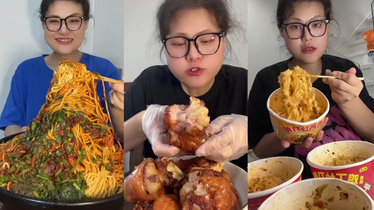 Yummy /Eating Challenges 🤤 Pork belly Spicy noodles 🍜😋 fired chicken 🍗#eatingshow #delicious #eat 