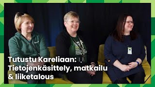 Tutustu Kareliaan: Tietojenkäsittely, matkailu & liiketalous
Tietojenkäsittelyn opiskeltavat sisällöt liittyvät muun muassa ohjelmointiin ja sovelluskehitykseen, pelien tekoälyyn, tietokanta- ja tietovarasto-osaamiseen, verkkoliiketoimintaan, yritysten tietojärjestelmiin ja järjestelmäintegraatioon. Projektien kautta pääset ”oikeisiin töihin” eli ratkaisemaan yritysyhteistyökumppaneiden heittämiä haasteita.
Karelia-ammattikorkeakoulusta valmistuneena restonomina olet matkailuliiketoiminnan ammattilainen, joka osaa tuotteistaa ja markkinoida erilaisia matkailupalveluita. Osaat suunnitella ja kehittää palveluliiketoimintaa ja ymmärrät kannattavan liiketoiminnan edellytykset.
Karelia-ammattikorkeakoulun tradenomiopinnoissa ovat vahvasti mukana liiketalouden eri osa-alueet, mikä antaa sinulle valmiudet työllistyä laajasti eri tehtäviin markkinoinnissa, taloushallinnossa tai yrittäjyydessä. Karelia-ammattikorkeakoulussa sinulla on myös mahdollisuus opiskella oikeusalan opintoja. Tutustu Kareliaan: Tietojenkäsittely, matkailu & liiketalous