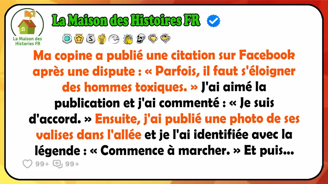 « Parfois, il faut savoir s'éloigner des hommes toxiques. » Elle avait écrit ça sur Facebook à 23h47, juste après notre dispute. Vingt-trois likes en quelques minutes, ses copines qui commentaient...