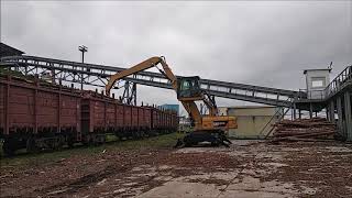 Разгрузка бревен из вагонов - лесной захват ARDEN и CATERPILLAR Разгрузка бревен из вагонов - лесной захват ARDEN и CATERPILLAR