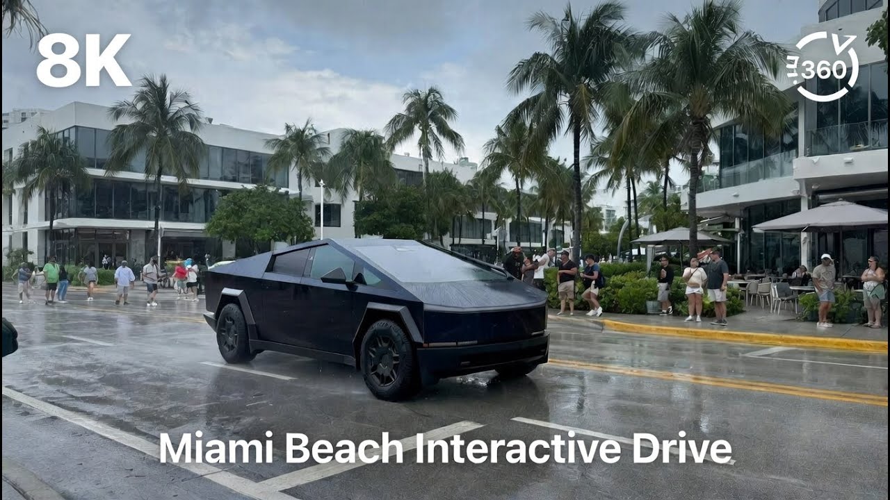 Cybertruck 360° in Rainy Miami Beach – 8K Interactive Drive