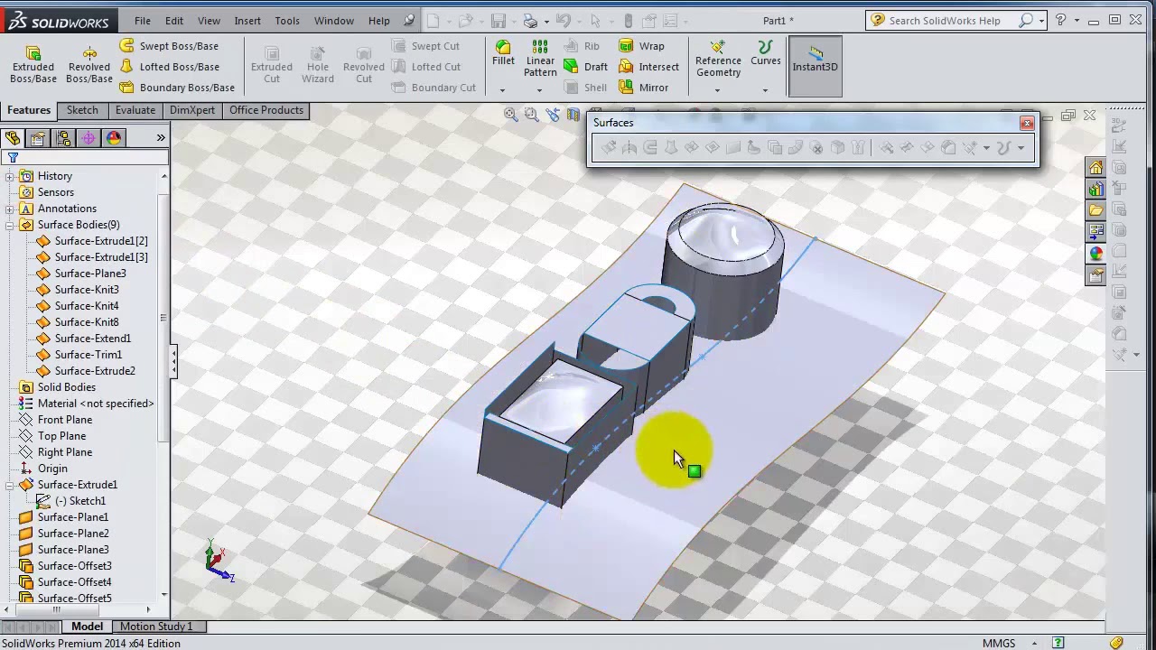 087 SolidWorks 2014 Surface Tutorial Trim Surface - YouTube