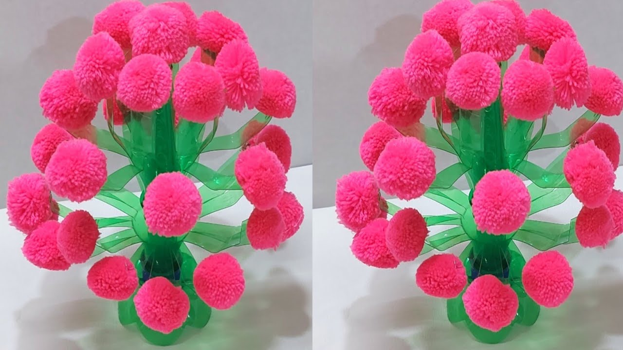 Guldasta Plastic Bottle Flower Vase With WoolenWool & Plastic Bottle Se Guldasta Banane ka