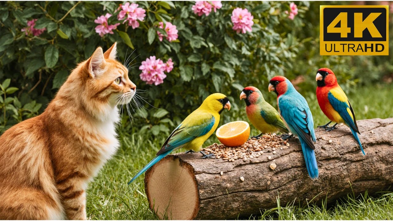 [NO ADS] Cat TV for Cats to Watch 😸Squirrels and birds enjoy a lovely ...