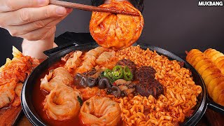 ASMR Mukbang | Spicy Mushrooms &amp; Dumpling Noodles Kimchi Fried Potato Eating 불닭 버섯 만두전골 회오리 감자 먹방!