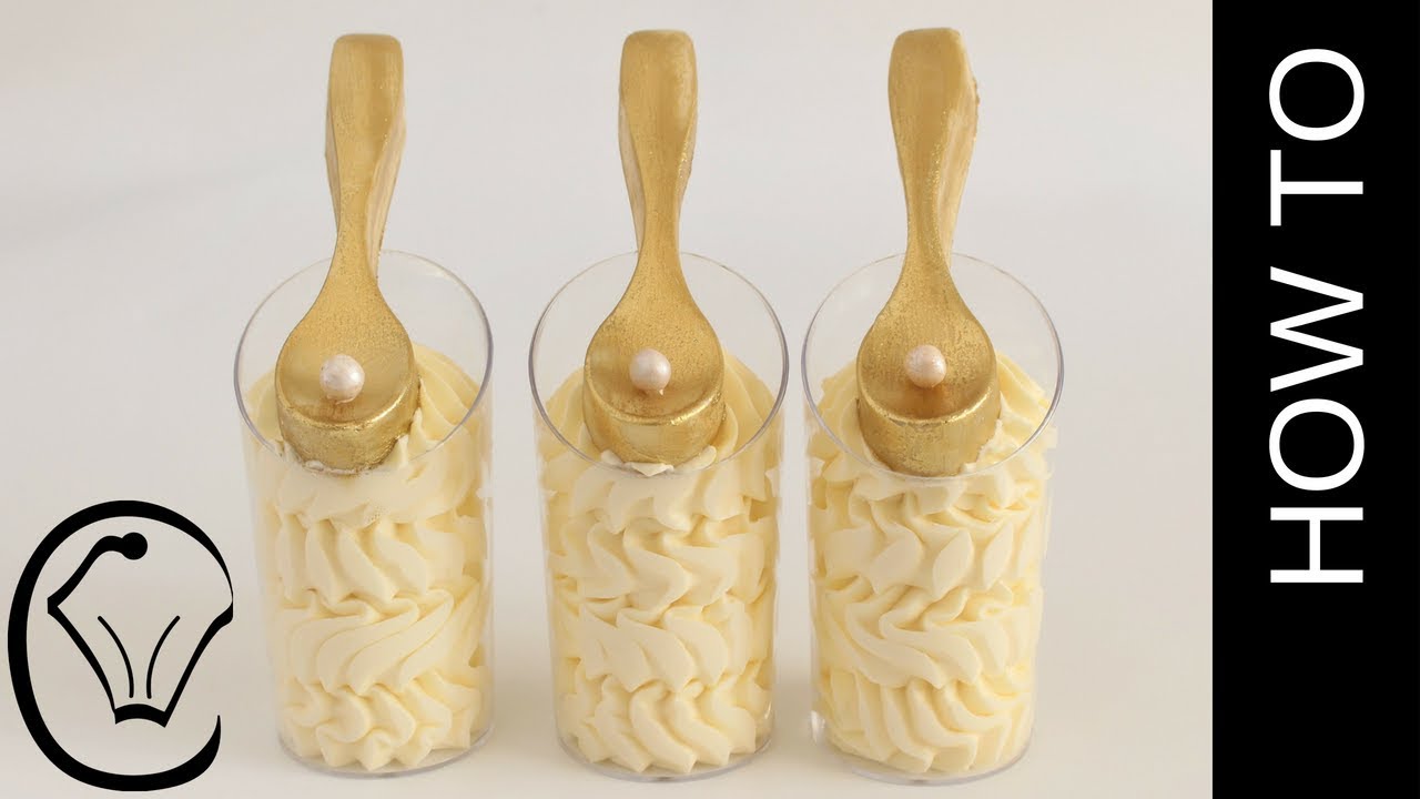 Eggless White Chocolate Mousse with white Chocolate Spoons Dessert Shooters