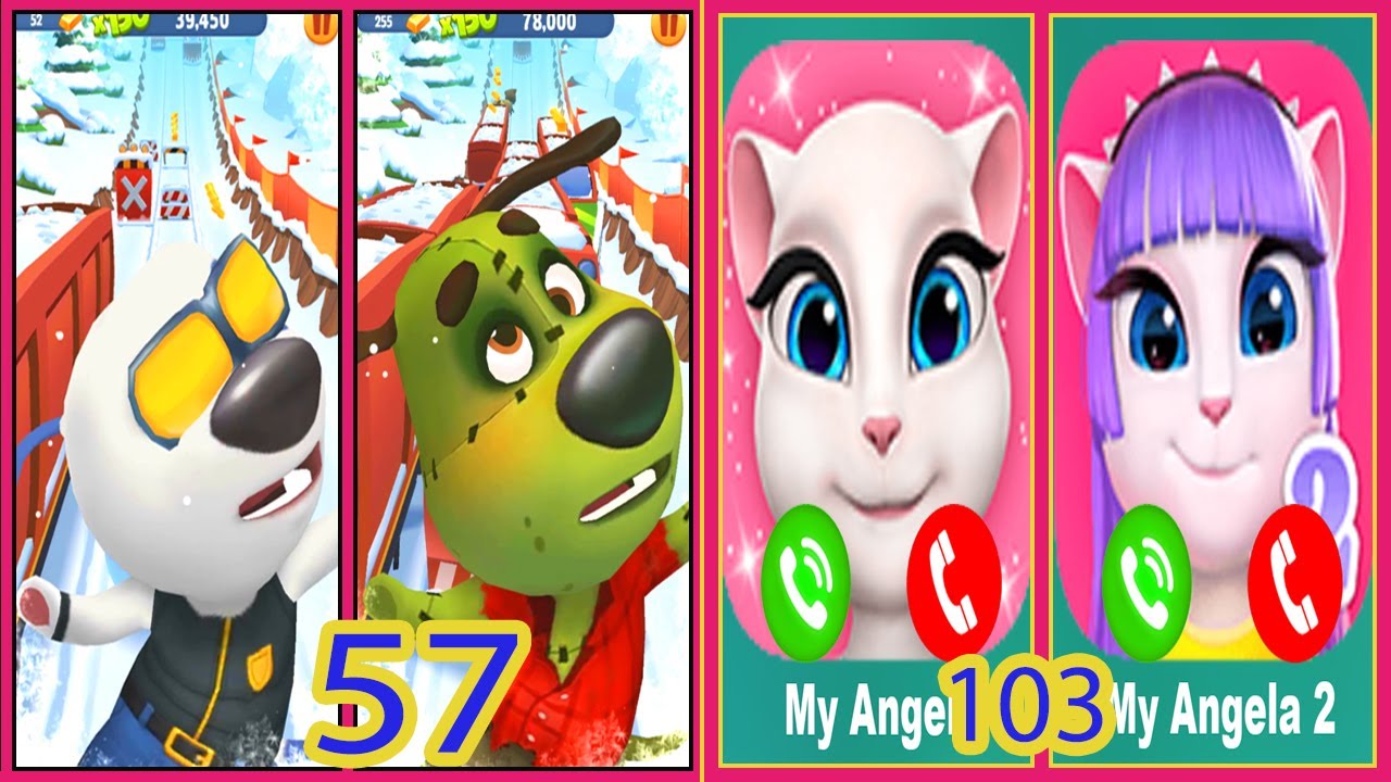 FUNNY FAILS TALKING TOM GOLD RUN 57 vs MY TALKING TOM 2 (Two Screen