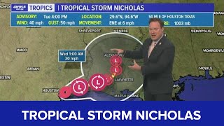 Tuesday evening tropical update: Nicholas on land, dropping rain
