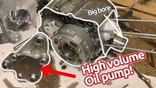 Installing high volume oil pump on Honda crf50 TBparts stage 3 88cc big bore kit pt 1