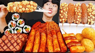 ASMR MUKBANG | RICE CAKE Tteokbokki, Fire Noodles, gimbap, spam recipe ! eating