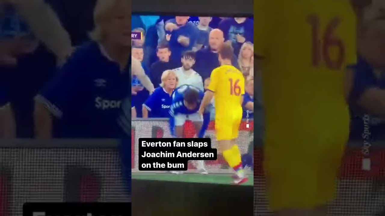Everton fan slaps joachim Andersen on the bum 