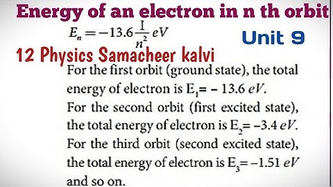 Energy of an electron in the n th orbit| Unit 9 Atomic & nuclear physics| 12 Physics Samacheer kalvi