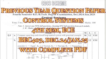 Control Systems, PYQ, BEC403, Dec.24/Jan.25, 22 scheme, ECE branch, with PDF