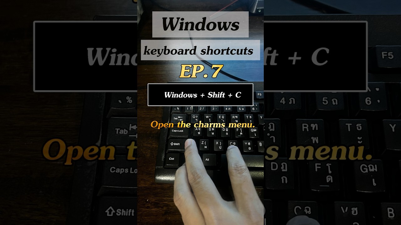 Windows keyboard shortcuts Ep.7 Open the charms menu.